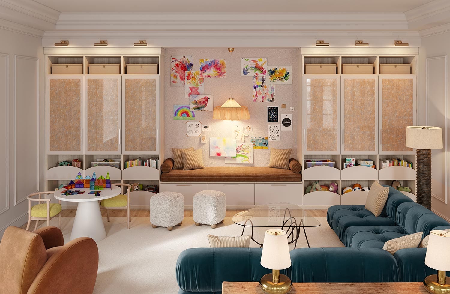 Family room custom built with storage drawers by California Closets